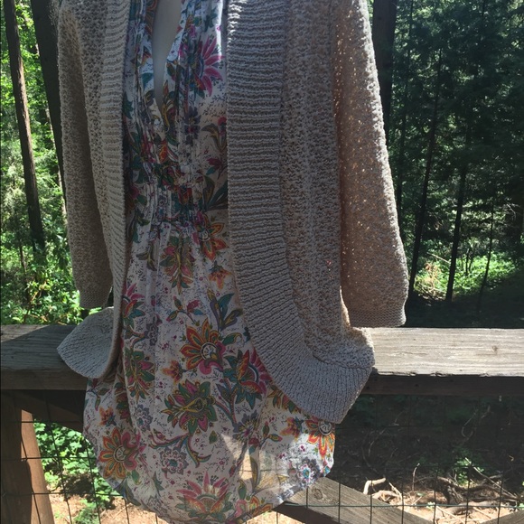 Dana Buchman nubby oatmeal colored 3-/4 sleeve cardigan  chunky knit ,HP25x2 - Picture 6 of 9